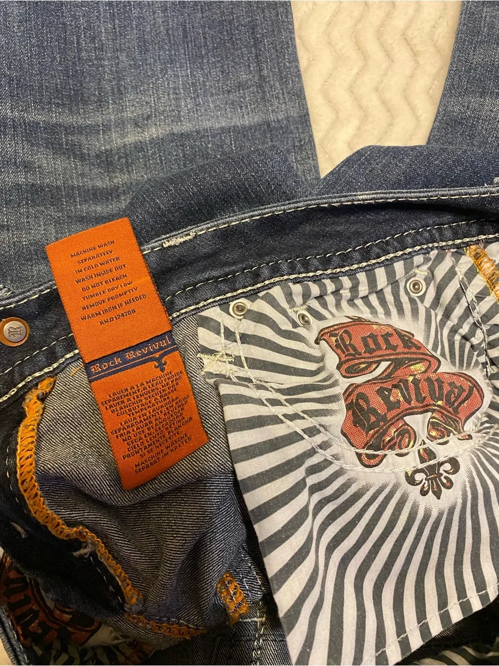 Rock Revival Dark Blue Embroidered Pocket Accent